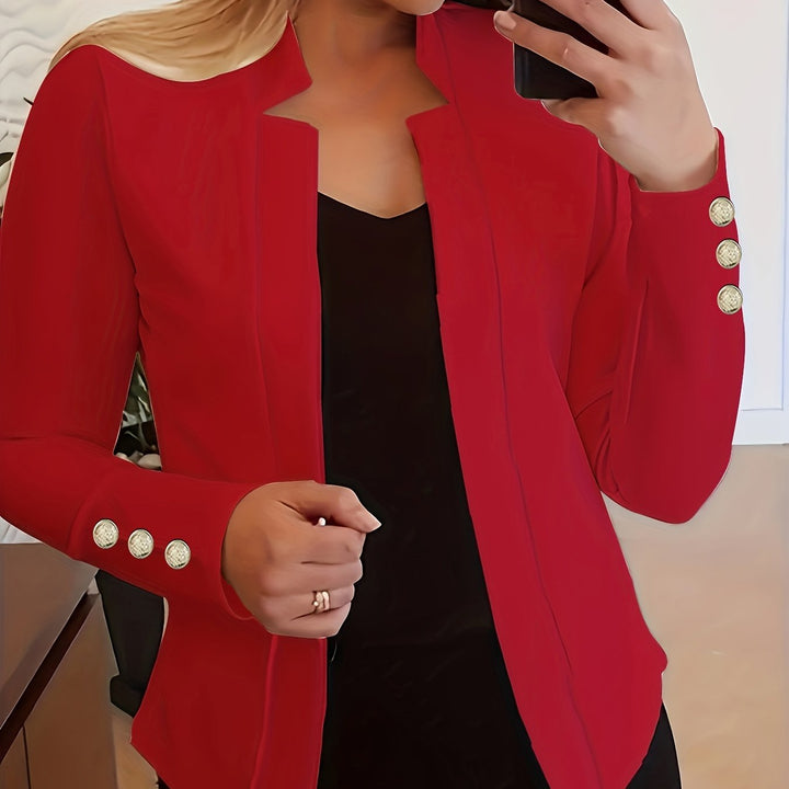 Solid Open Front Blazer - Long Sleeve Office Wear