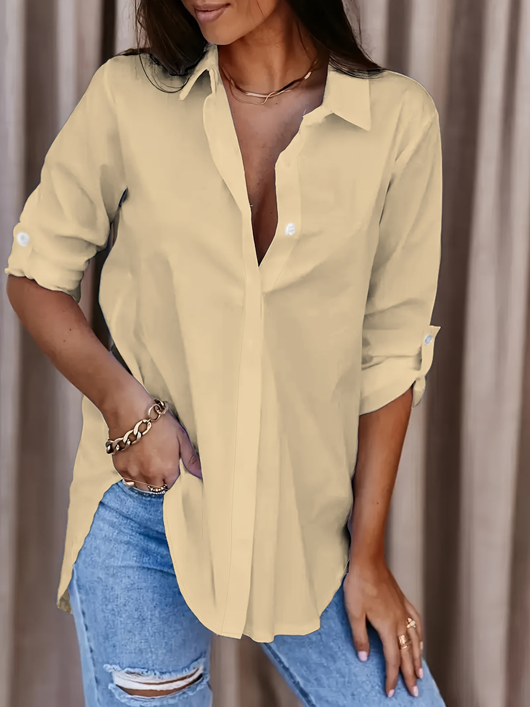 Queena | Button Front Collar Shirt