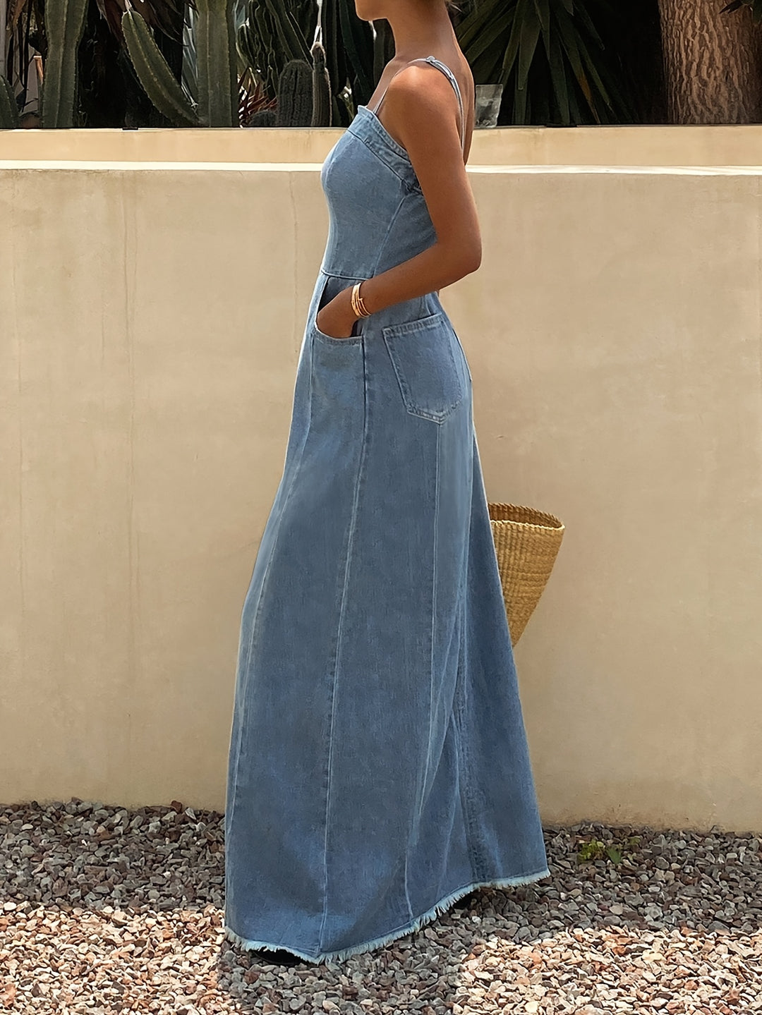 Vintage Acid Wash Denim Maxi Cami Dress