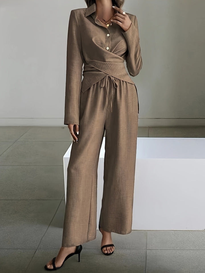 Elegant Easy Short Hem Top And Wide-Leg Pants Set