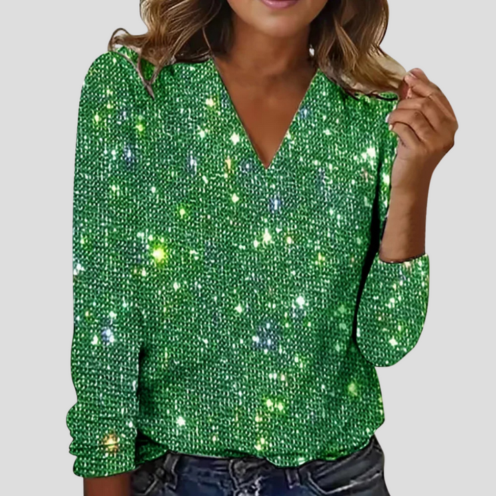 Elegant V-neck glitter blouse