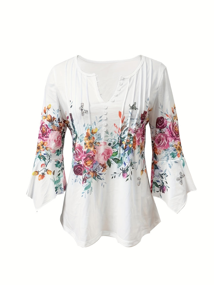 Ina | Floral Print Button Front Blouse