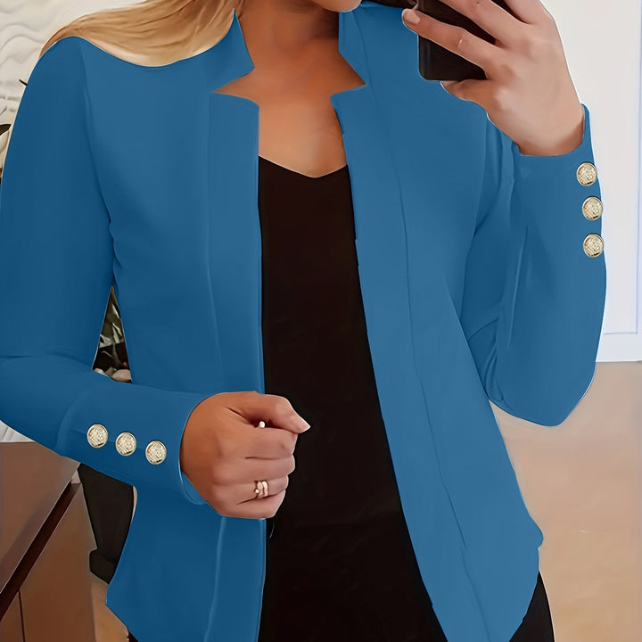 Solid Open Front Blazer - Long Sleeve Office Wear
