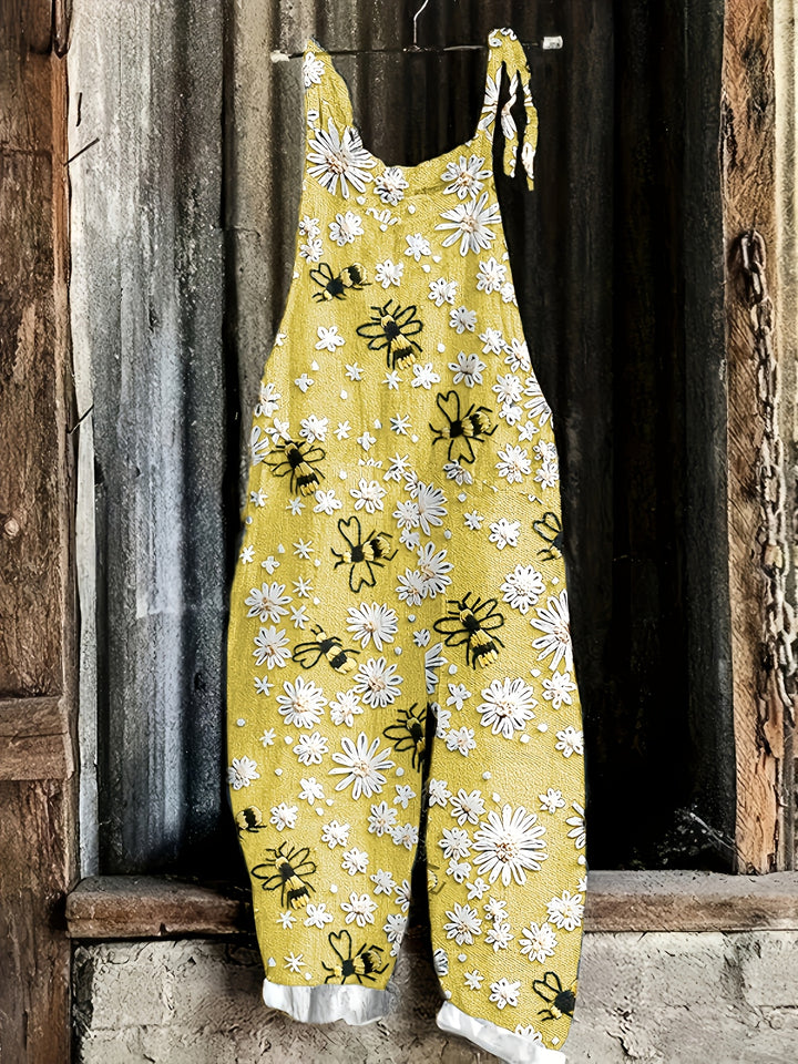 Vintage Style Suspender Jumpsuit Bee and Flower