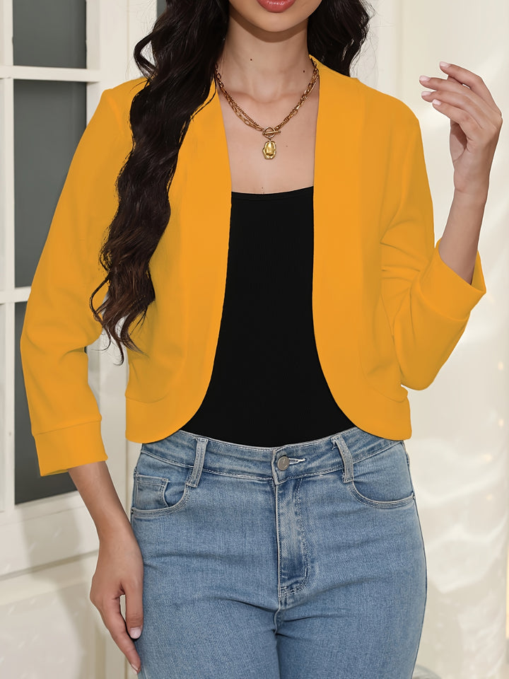 Elegant Tailored Short Blazer with Rounded Corners And Long Sleeves