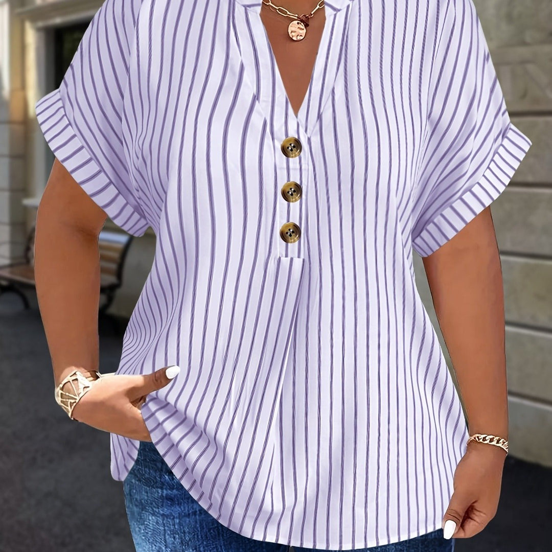 Hilda |  Striped Blouse Button Detail