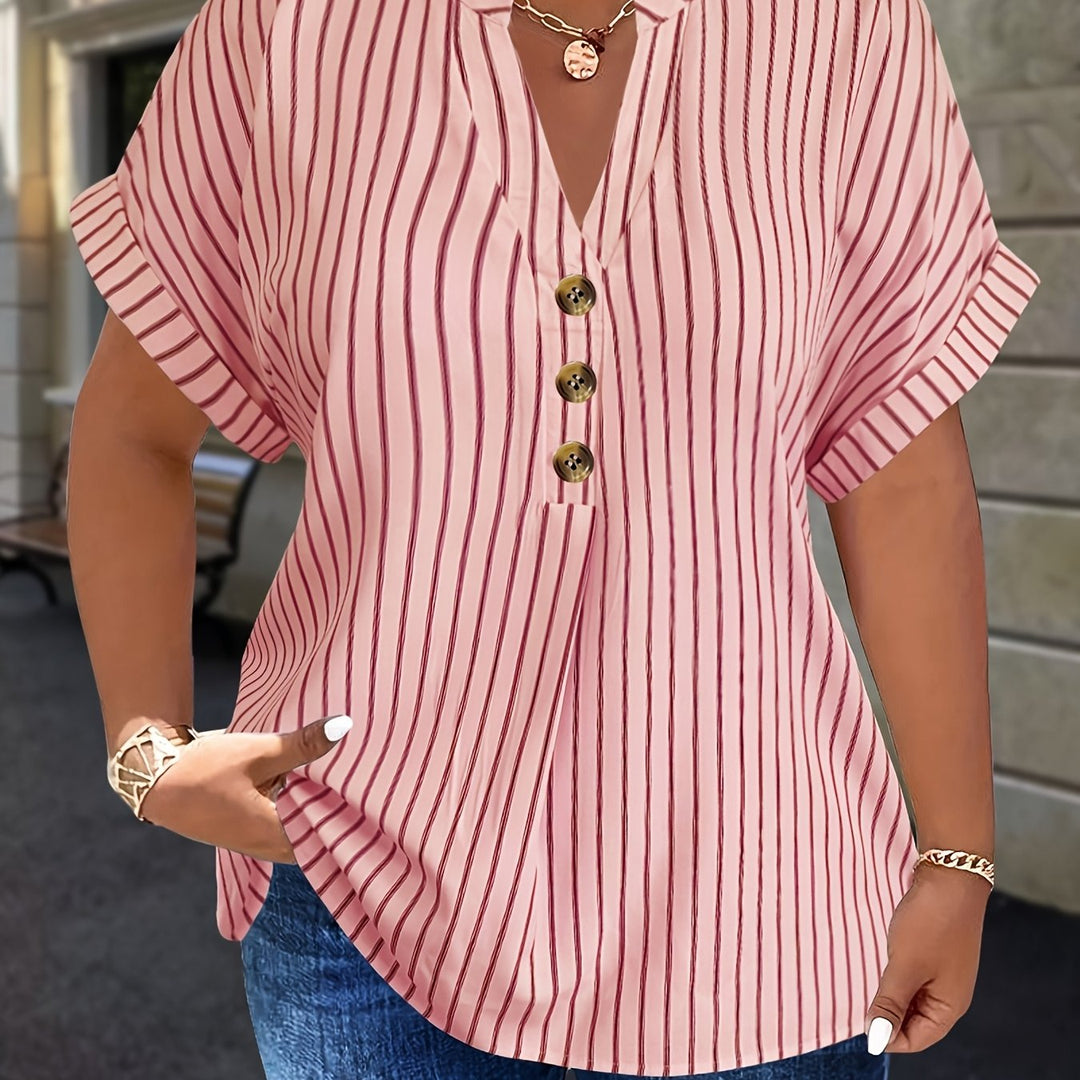 Hilda |  Striped Blouse Button Detail