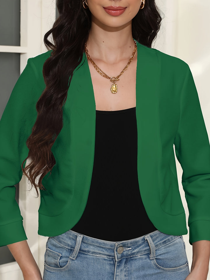 Elegant Tailored Short Blazer with Rounded Corners And Long Sleeves