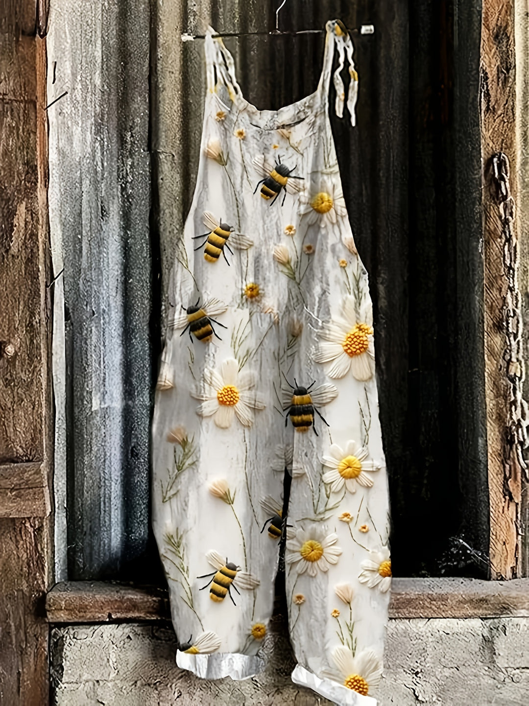 Vintage Style Suspender Jumpsuit Bee and Flower