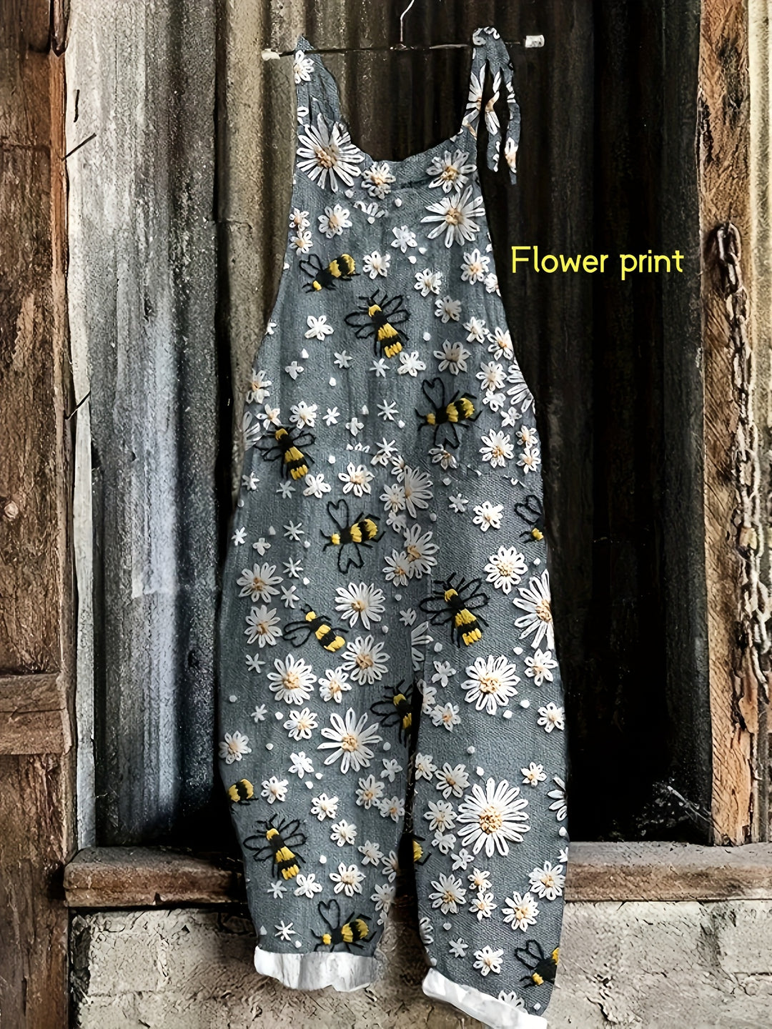 Vintage Style Suspender Jumpsuit Bee and Flower