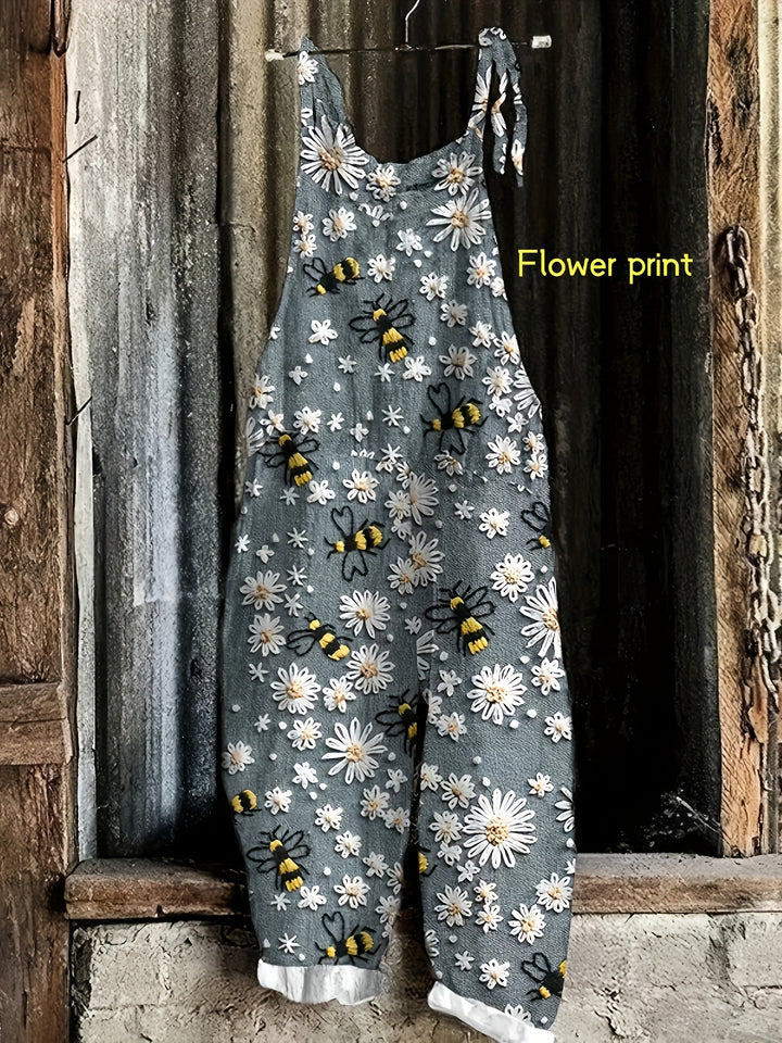 Vintage Style Suspender Jumpsuit Bee and Flower