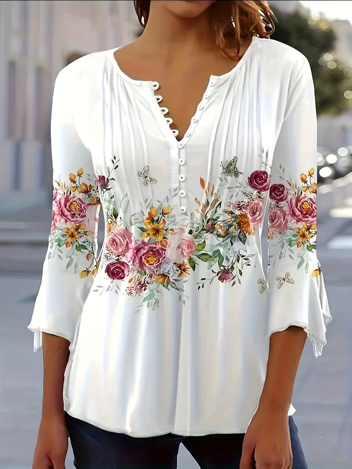 Ina | Floral Print Button Front Blouse