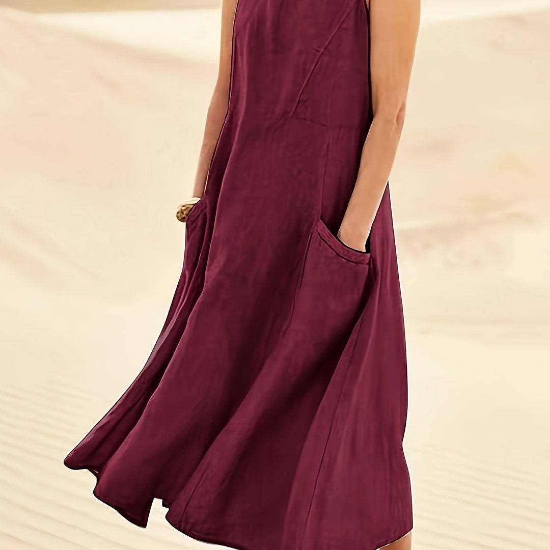 Women's Sleeveless A-Line Dress with Pockets, Mid-Length Loose Fit