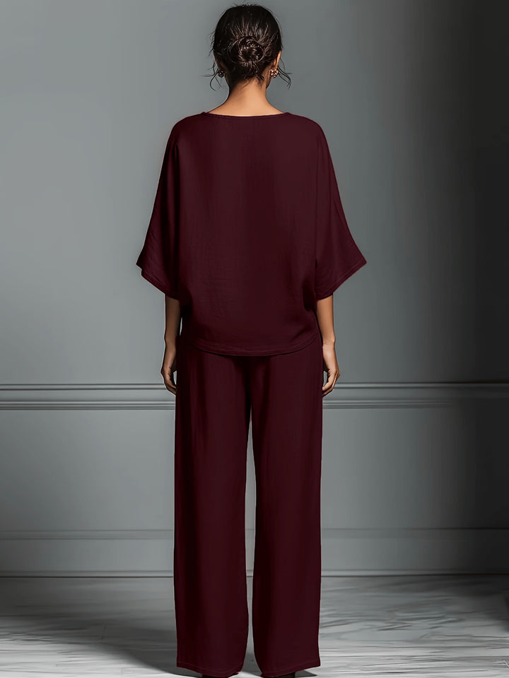 Women's Loose Shirt & Wide-Leg Pants Set