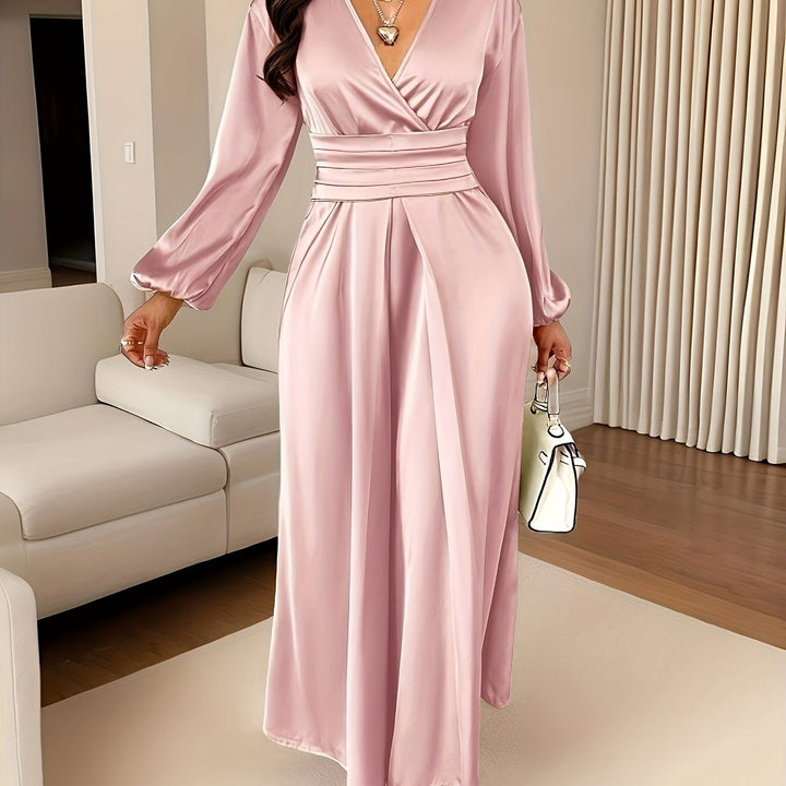 Women's Solid Color Simple Daily Satin Dress with Pleated Design