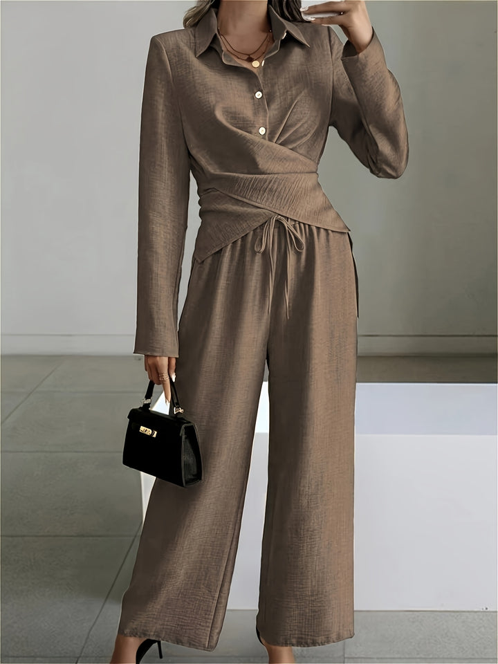 Elegant Easy Short Hem Top And Wide-Leg Pants Set