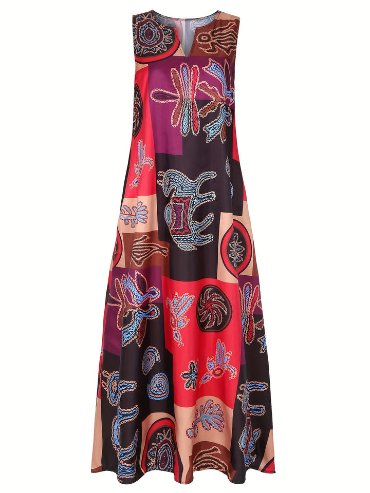 Women's Retro V-Neck Sleeveless A-Line Dress with Pockets