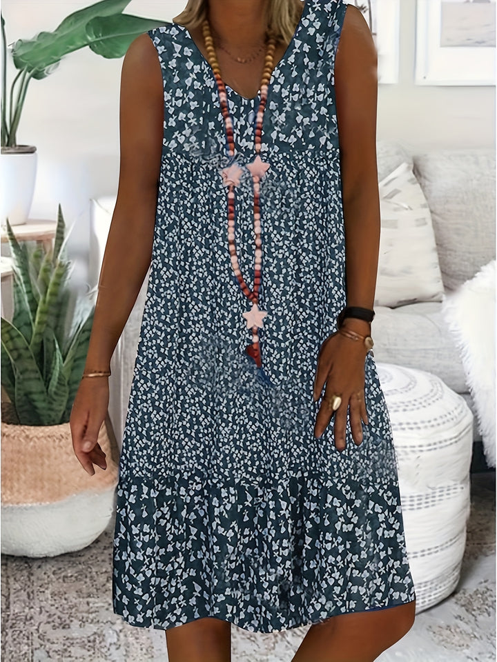 Summer New Directional Print V-Neck Sleeveless Dress