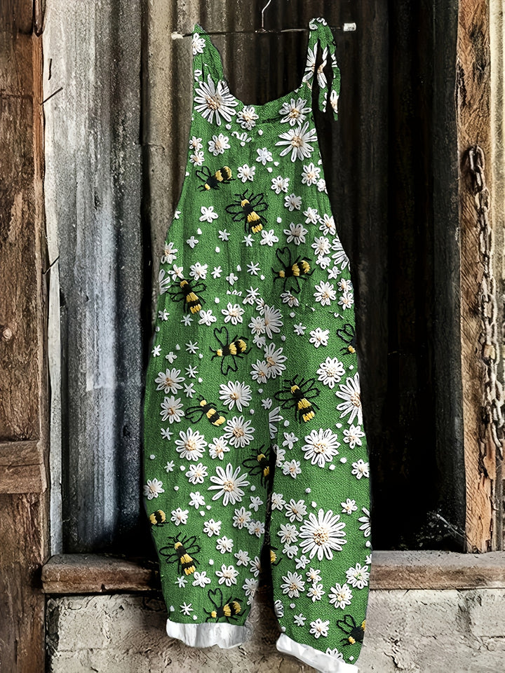 Vintage Style Suspender Jumpsuit Bee and Flower