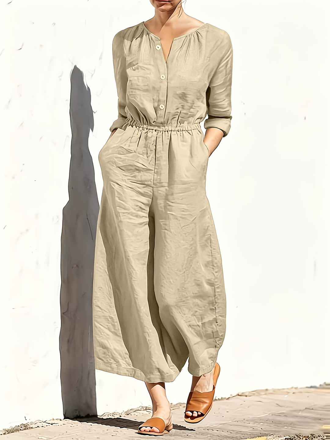 Women's Casual Button Detail Pocket Jumpsuit