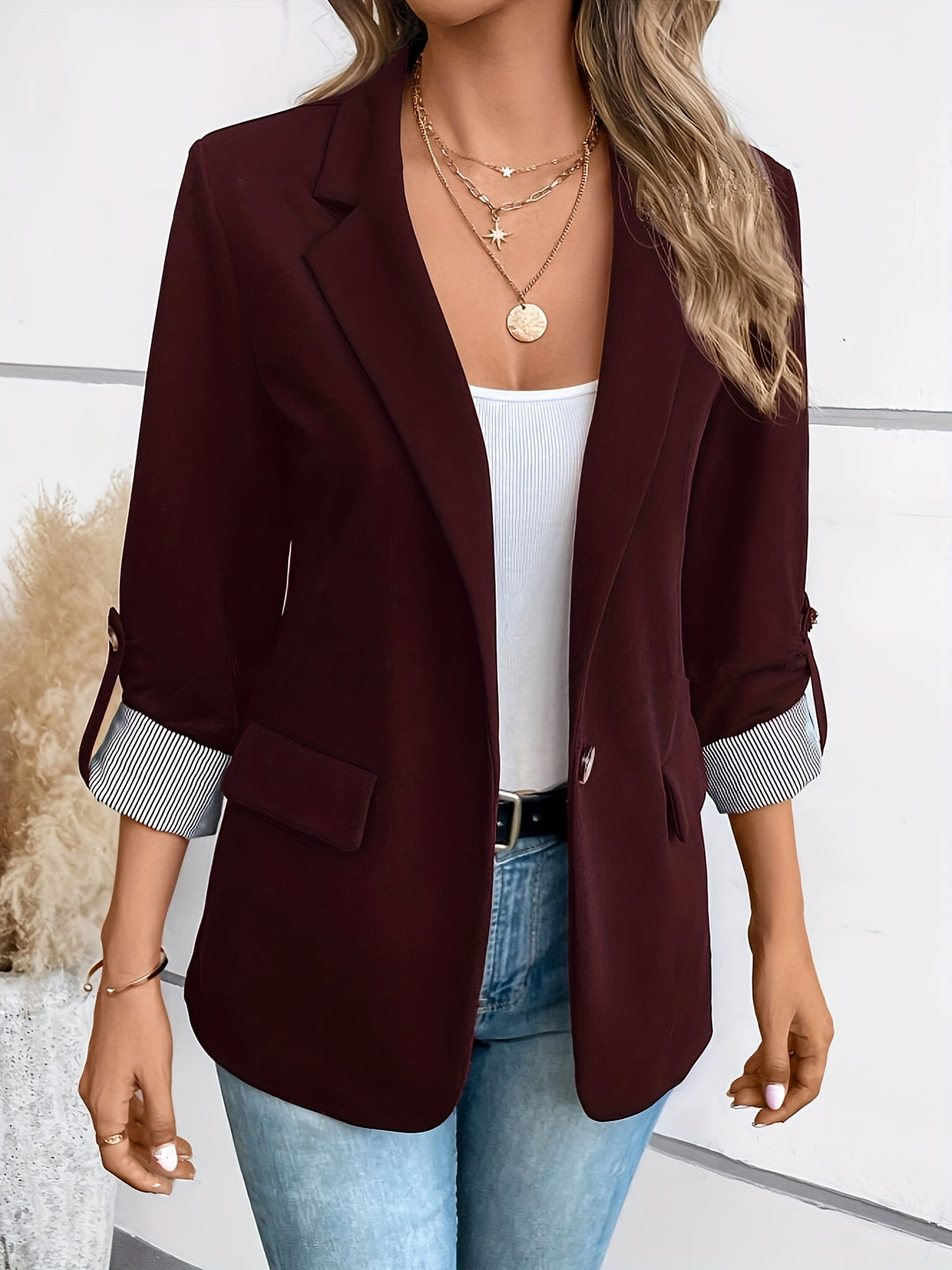 Women's Striped Cuff Blazer - Regular Fit