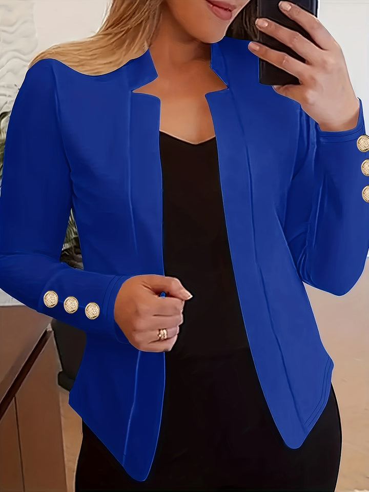 Solid Open Front Blazer - Long Sleeve Office Wear