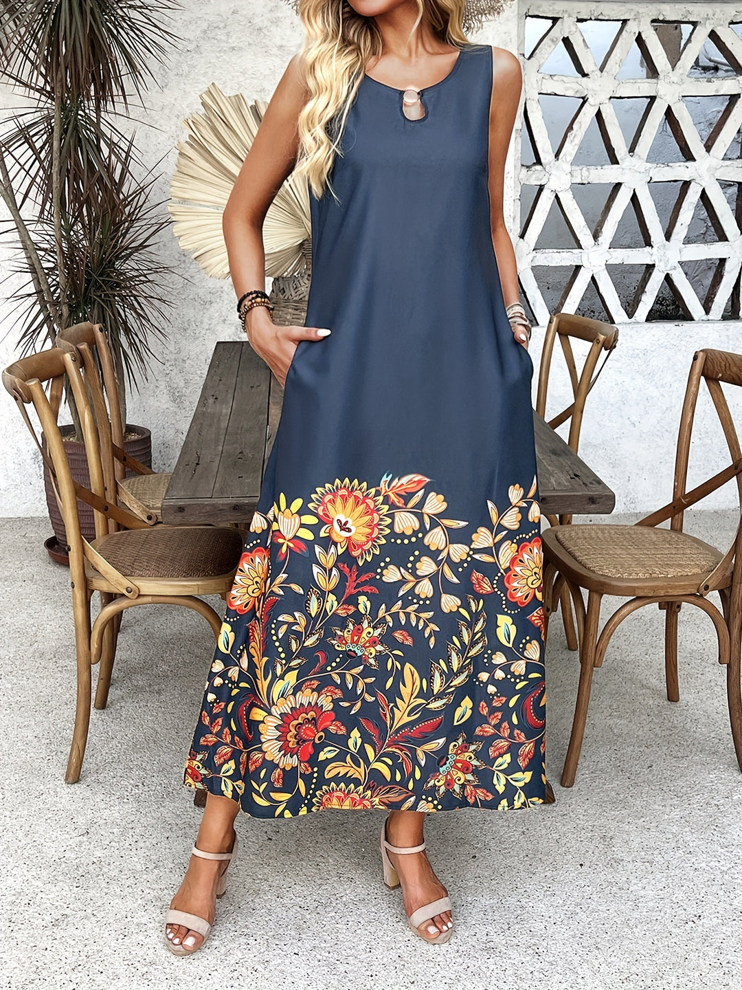 Floral Print Maxi Tank Dress