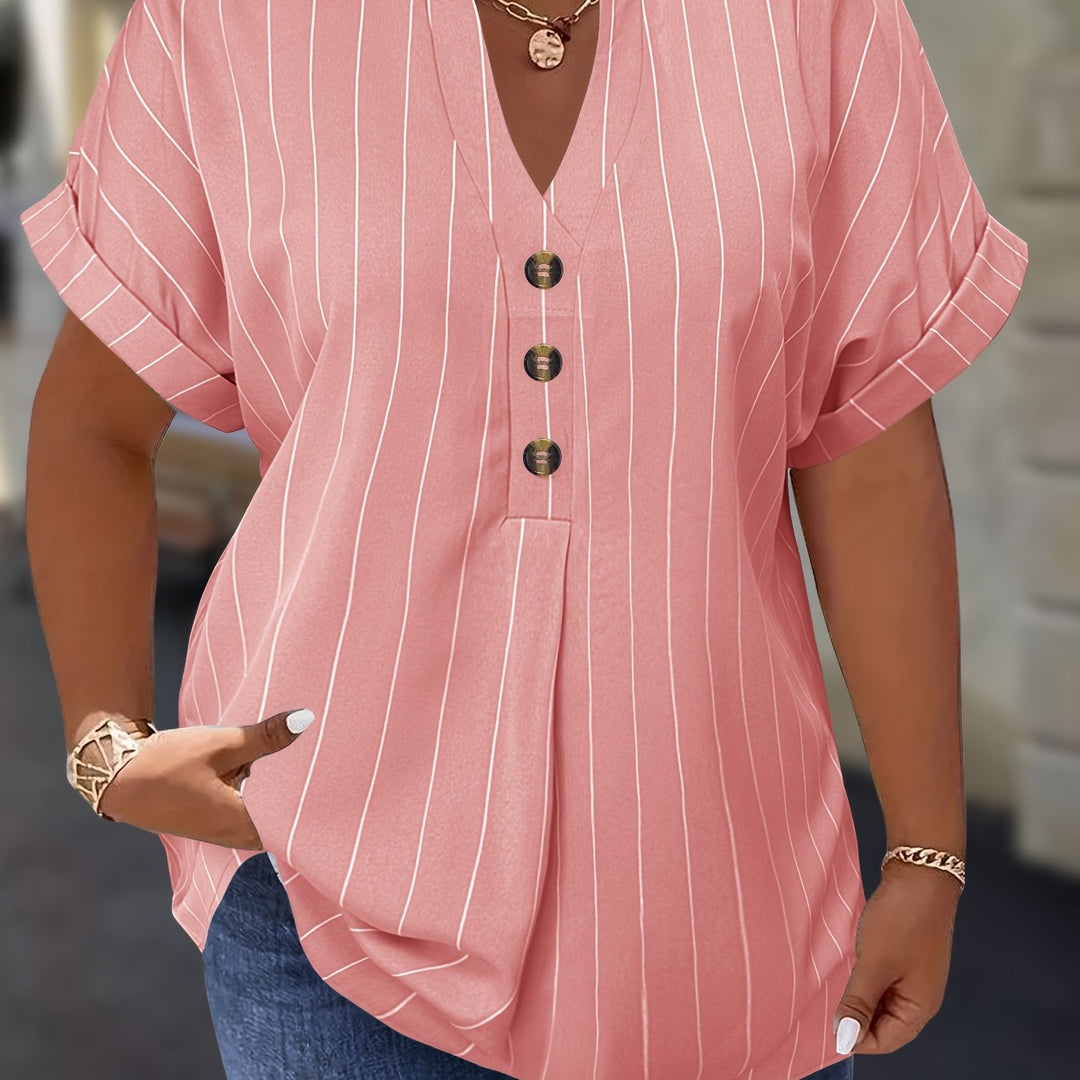 Hilda |  Striped Blouse Button Detail