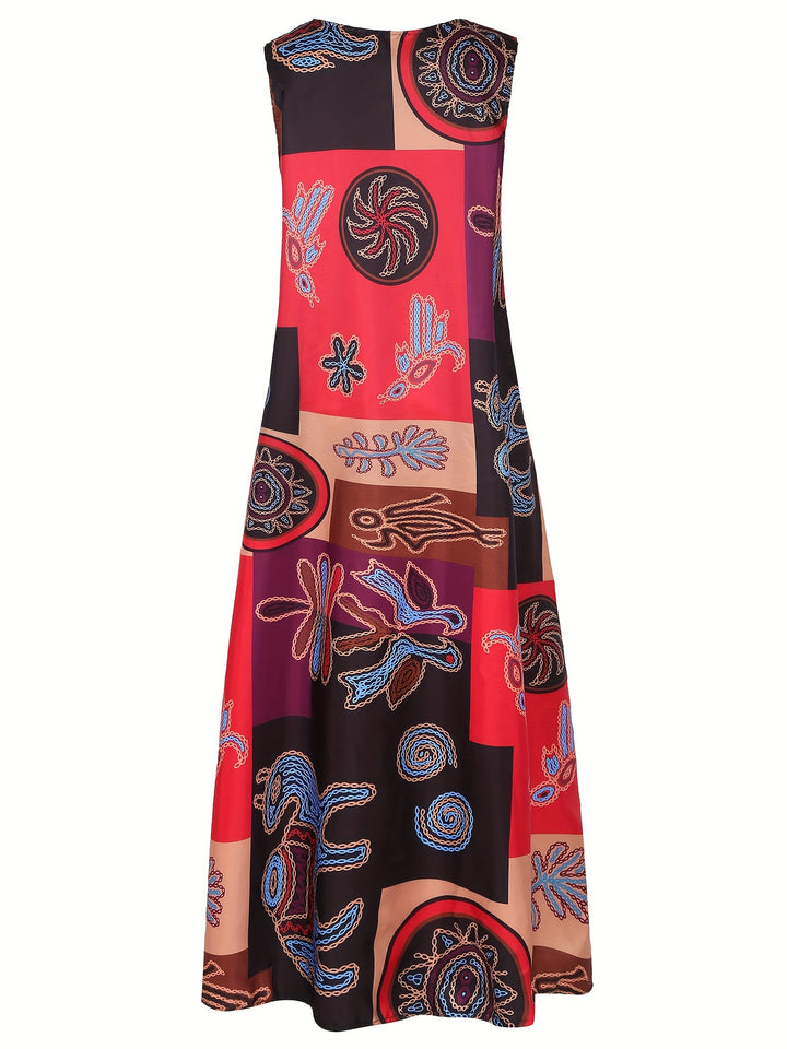 Women's Retro V-Neck Sleeveless A-Line Dress with Pockets