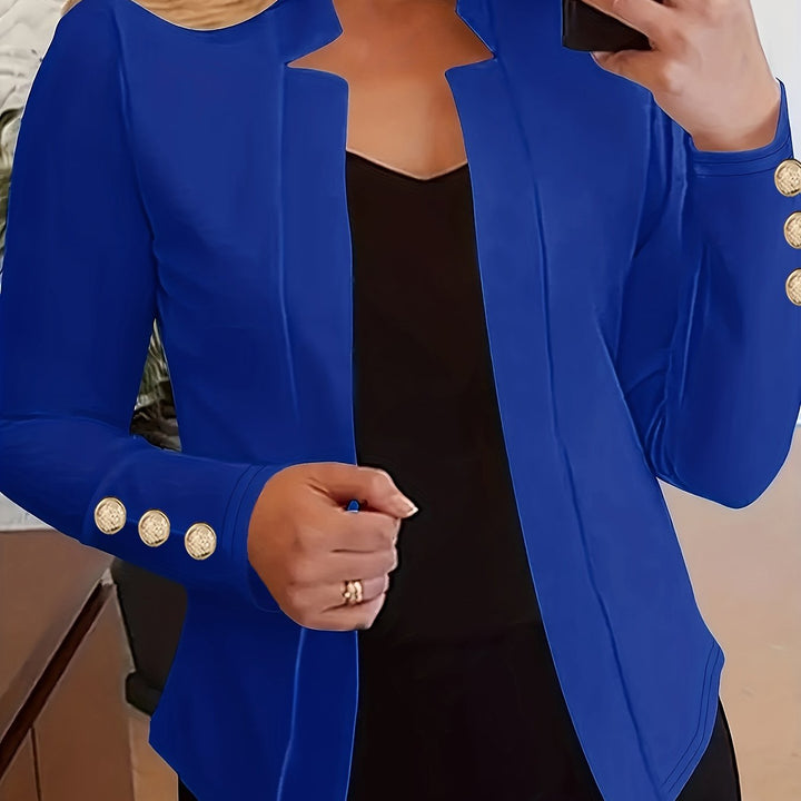 Solid Open Front Blazer - Long Sleeve Office Wear
