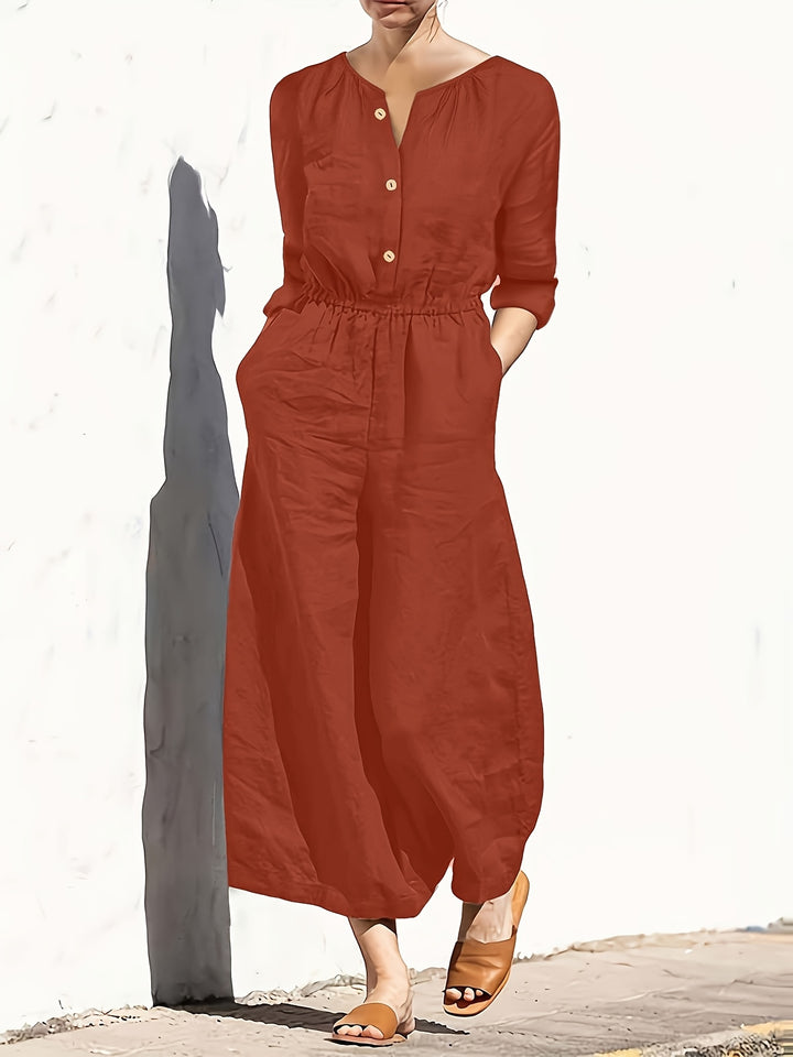 Women's Casual Button Detail Pocket Jumpsuit