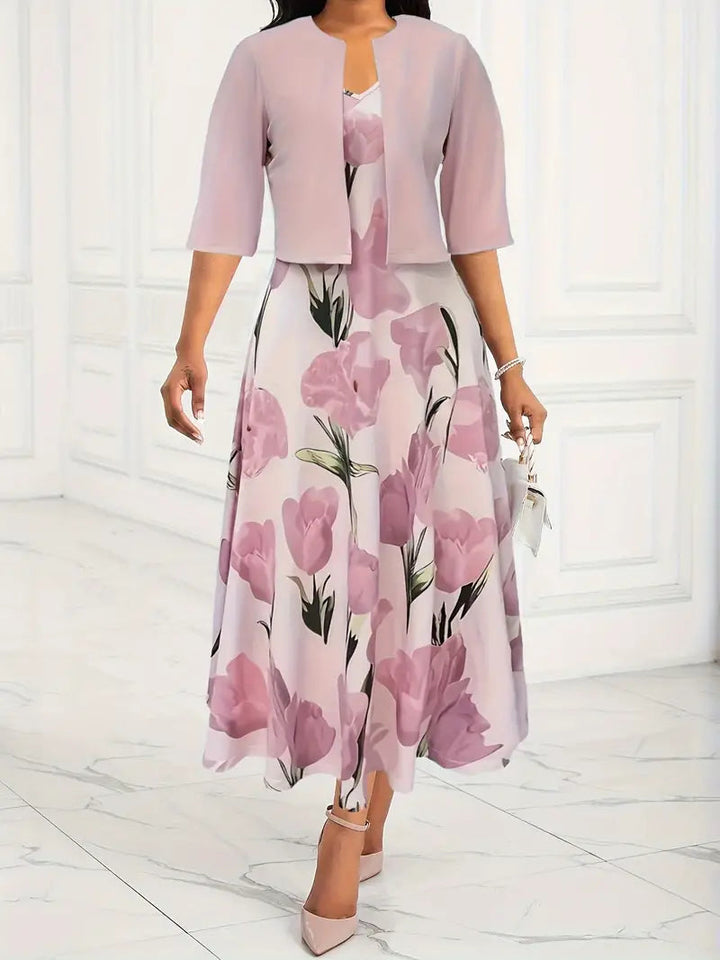 Isabel | Elegant Maxi Dress Set with Floral Print and Matching Jacket