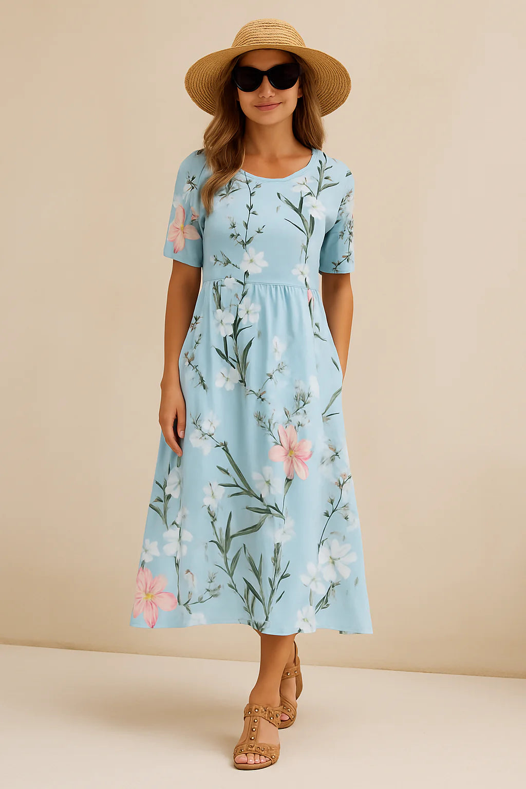 Midi Dress with Floral Pattern for Women