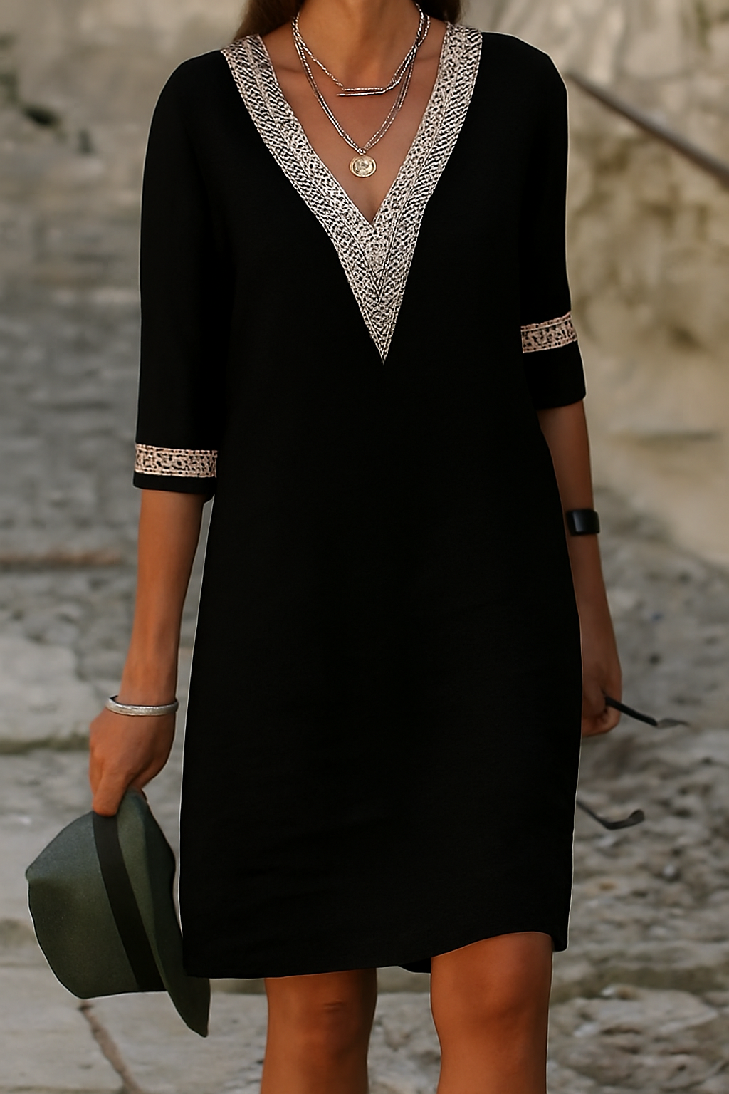 Cotton-Linen Blend V-Neck Mini Dress
