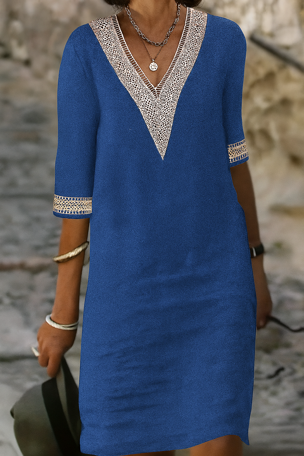 Cotton-Linen Blend V-Neck Mini Dress