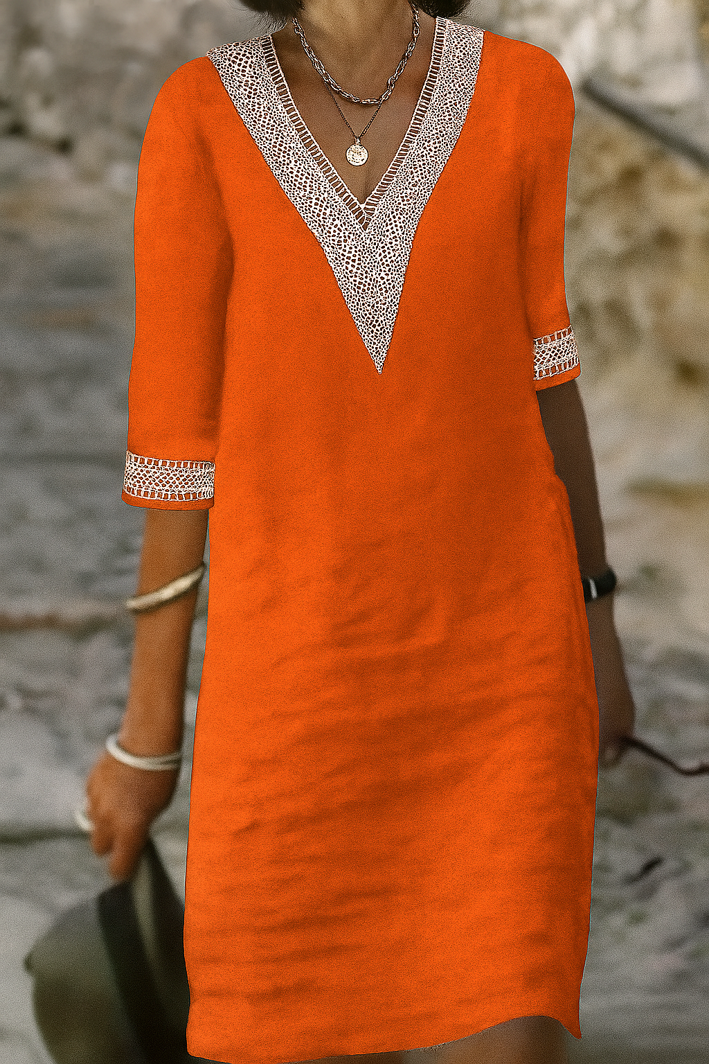 Cotton-Linen Blend V-Neck Mini Dress