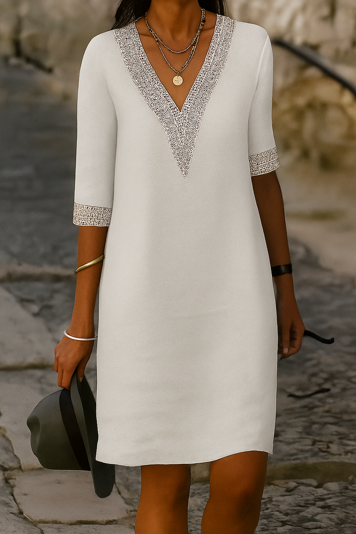 Cotton-Linen Blend V-Neck Mini Dress