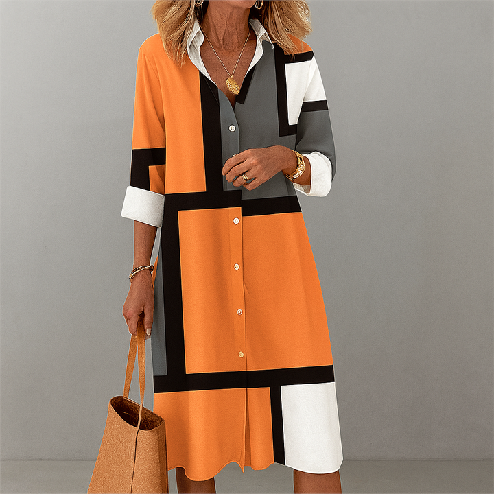 Women's Geometric Pattern Shirt Dress