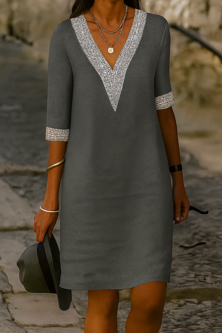 Cotton-Linen Blend V-Neck Mini Dress