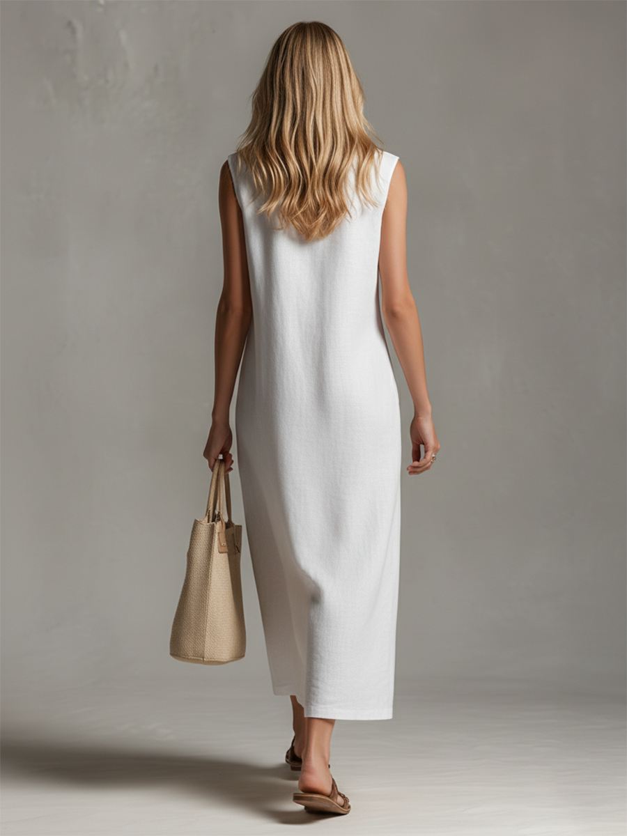 Stylish Stand-up Collar Sleeveless Zipper Midi Dress