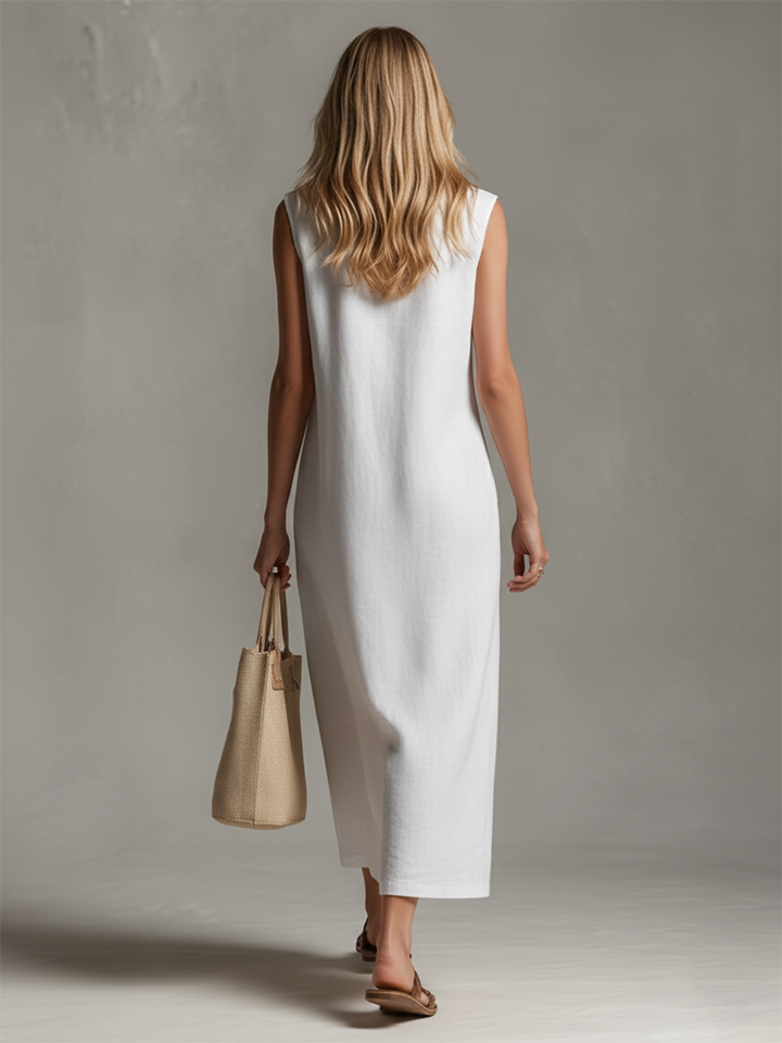Stylish Stand-up Collar Sleeveless Zipper Midi Dress