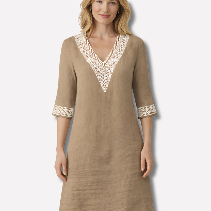 Cotton-Linen Blend V-Neck Mini Dress