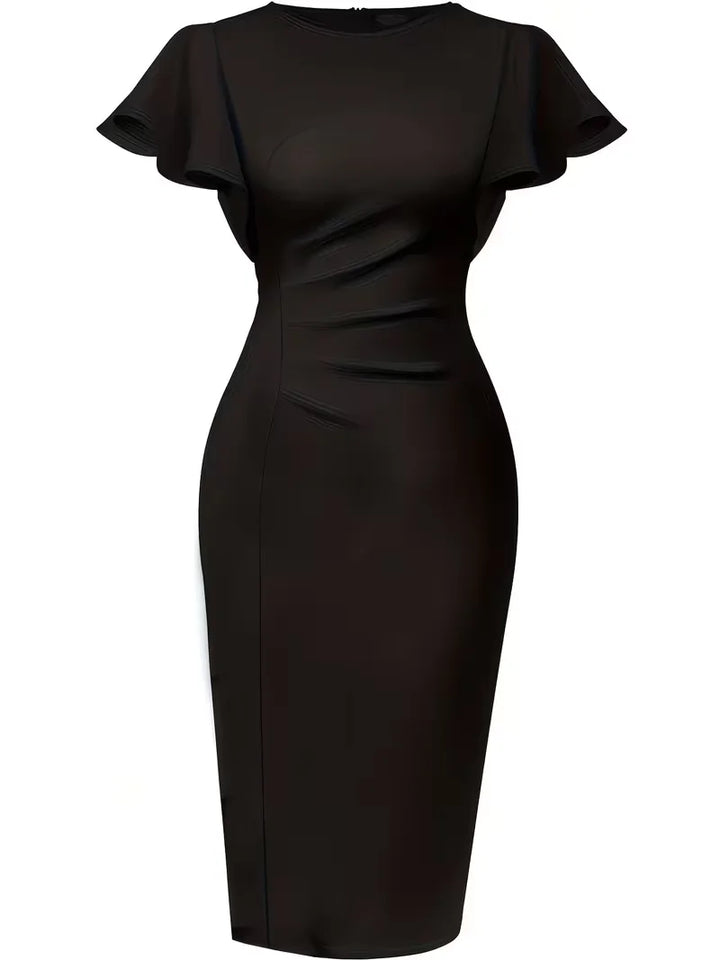Elegant Vintage Ruffle Sleeve Bodycon Sheath Dress