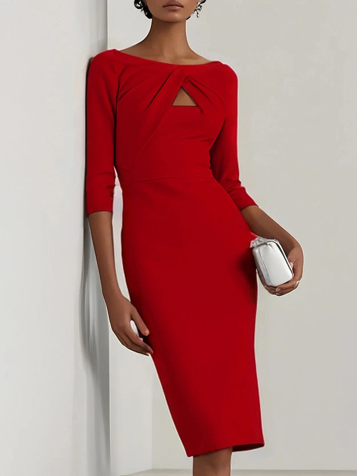 Elegant Twist Front Keyhole Bodycon Midi Dress