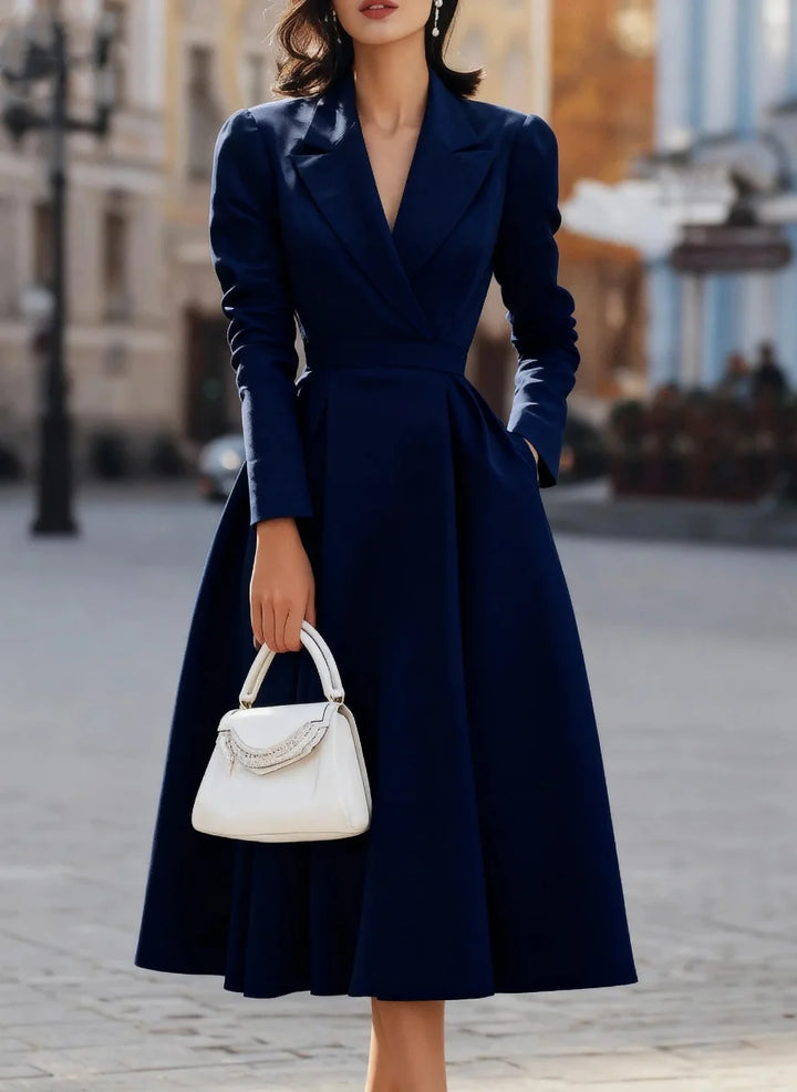 Long Sleeve Patchwork V-Neck Slim Maxi Dress