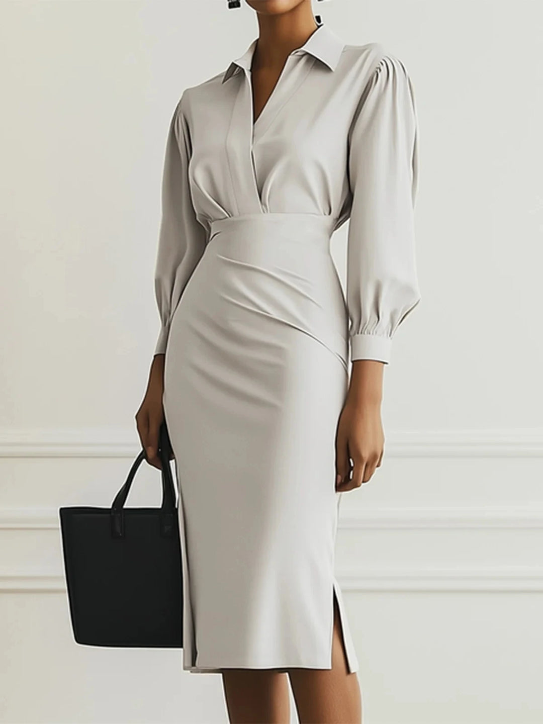 Simple Fashion V-Neck Waist Pleated Dress
