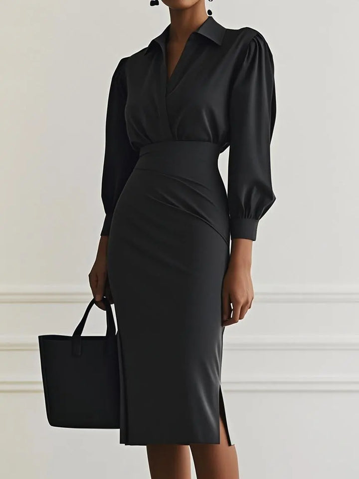 Simple Fashion V-Neck Waist Pleated Dress