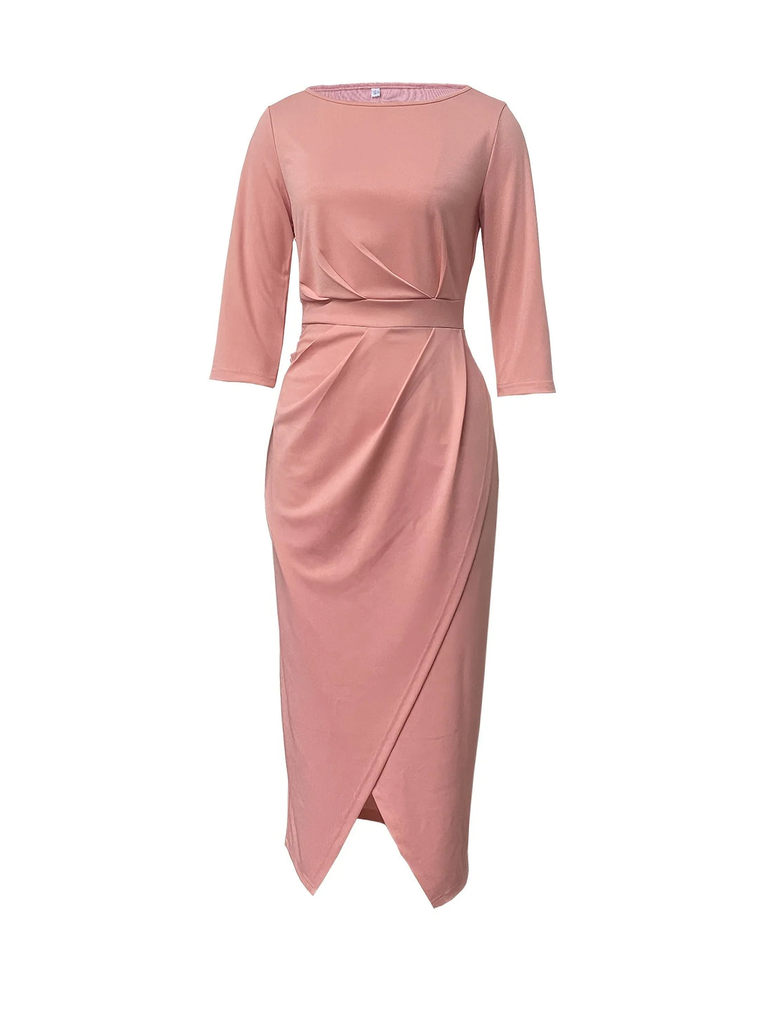 Elegant Pink Waist-Cinching Pleated Slit Sleeve Dress