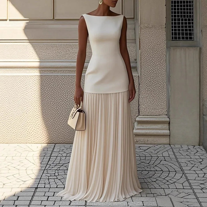 Elegant Solid Splice Pleated Skirt Set with Sleeveless Tank Top