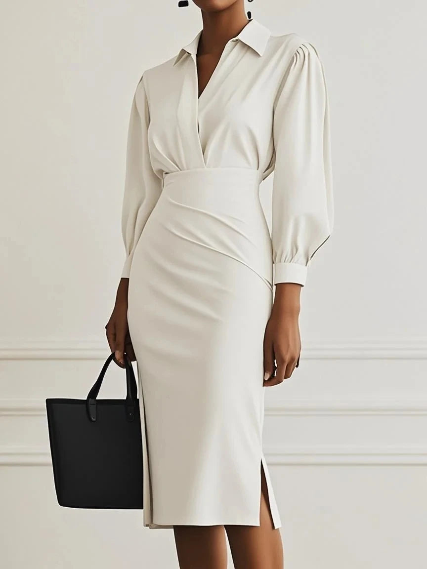 Simple Fashion V-Neck Waist Pleated Dress